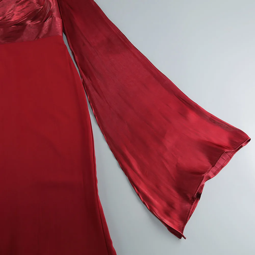 MARCIA TRUMPET SLIT SLEEVE BODYCON MAXI DRESS IN RED Gloria Lanvin