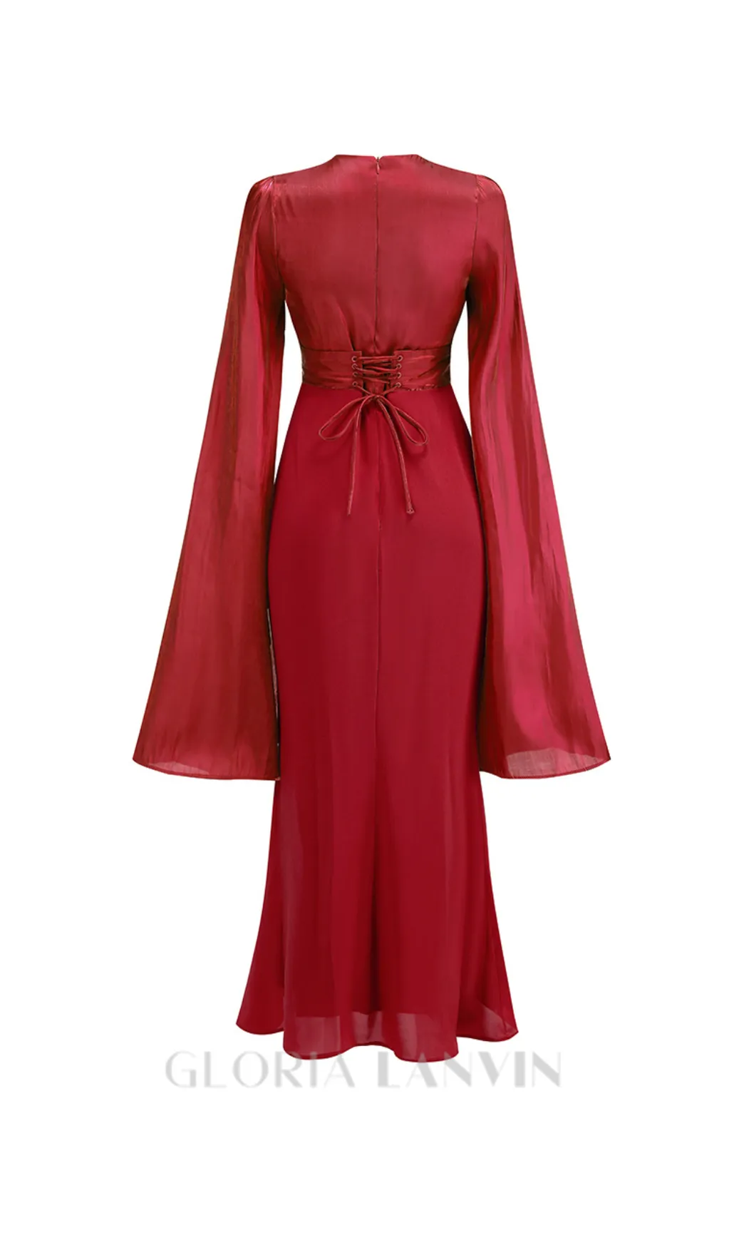 MARCIA TRUMPET SLIT SLEEVE BODYCON MAXI DRESS IN RED Gloria Lanvin