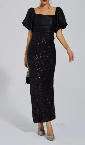 MARIA BLACK BOW SEQUINS EMBELLISHED MAXI DRESS Gloria Lanvin