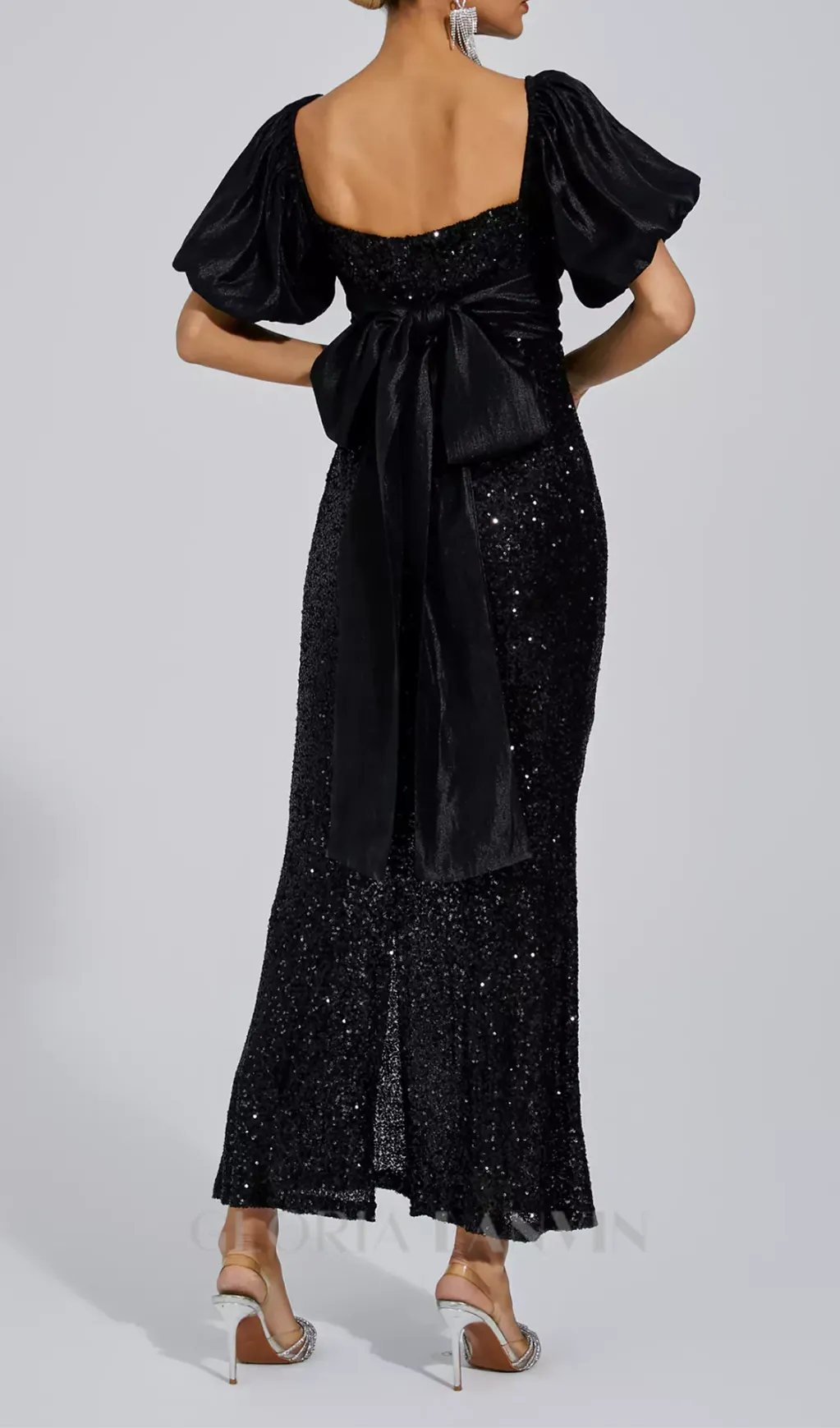 MARIA BLACK BOW SEQUINS EMBELLISHED MAXI DRESS Gloria Lanvin