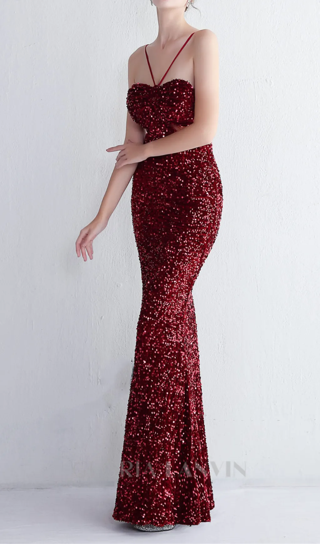 MARIAN BURGUNDY CUTOUT SEQUINS HALTER MAXI DRESS Gloria Lanvin