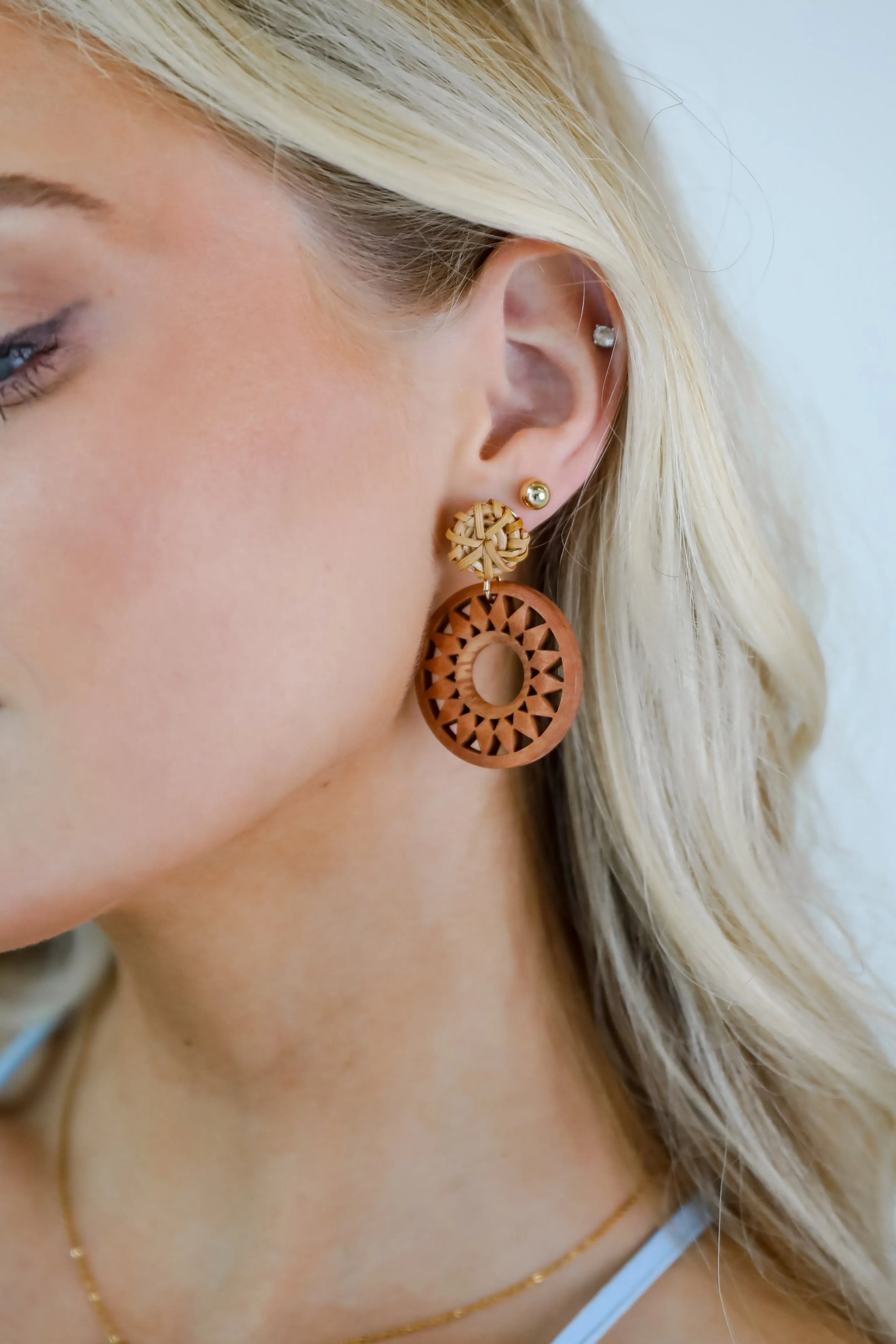 Mariana Natural Wooden Circle Drop Earrings