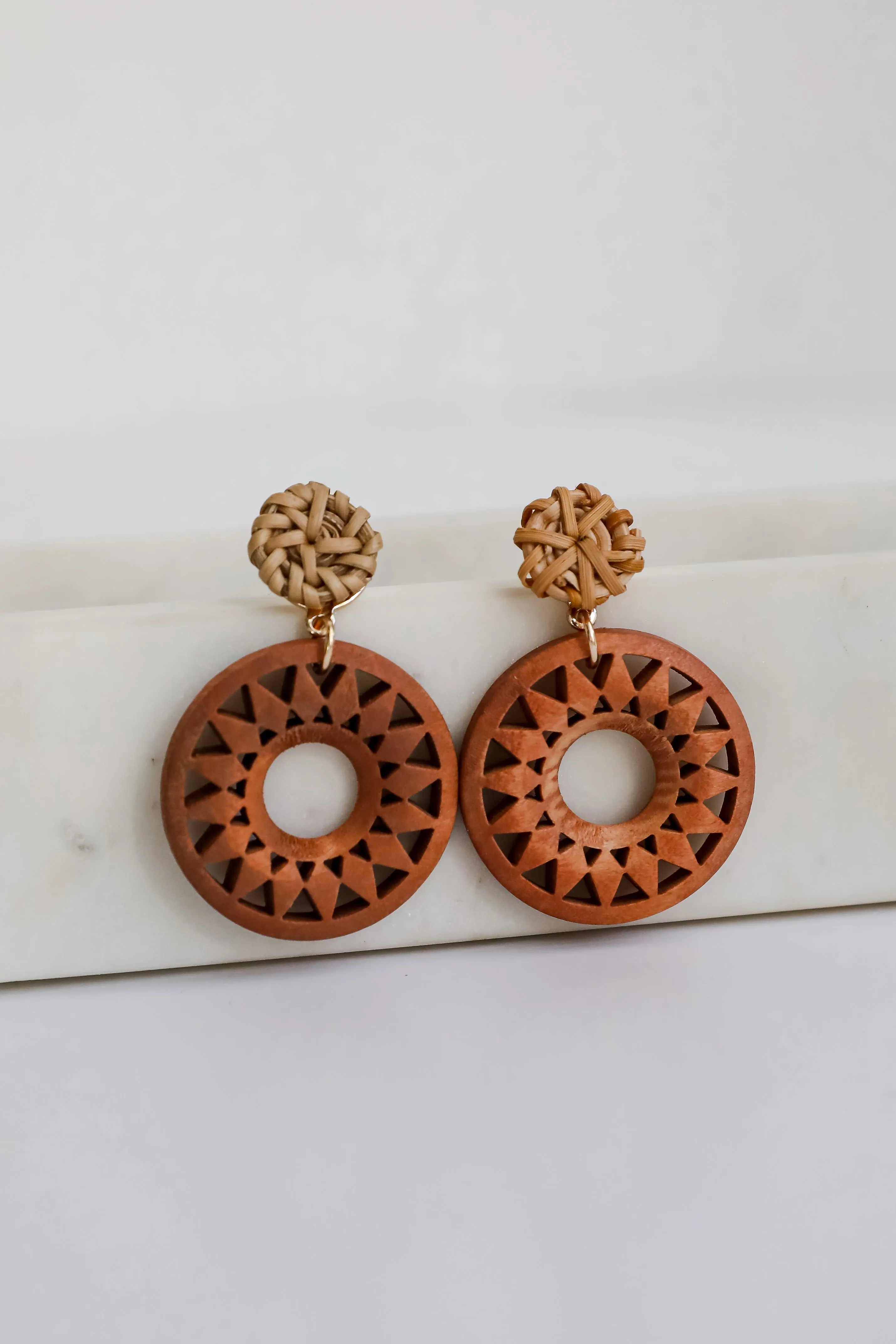 Mariana Natural Wooden Circle Drop Earrings