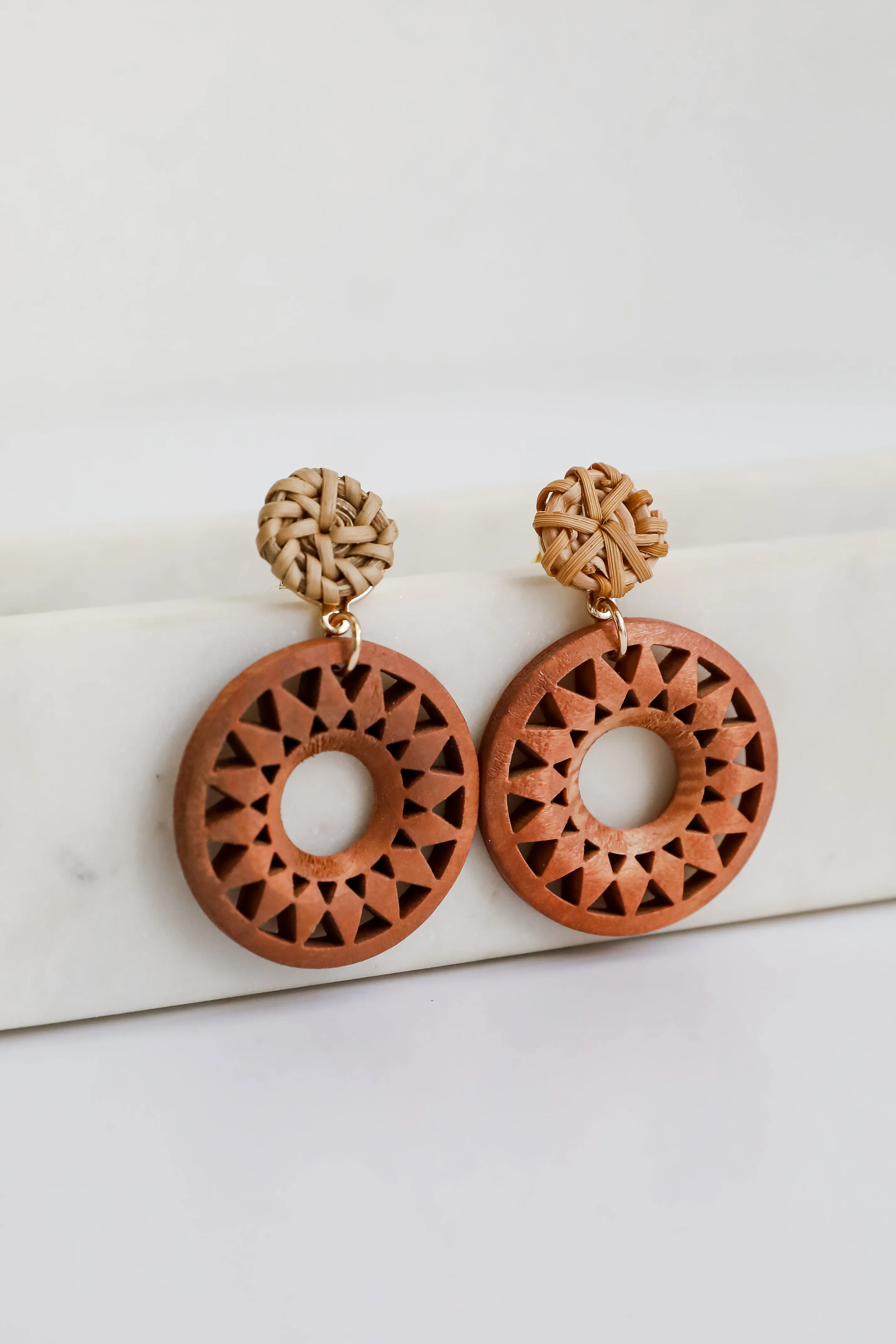 Mariana Natural Wooden Circle Drop Earrings