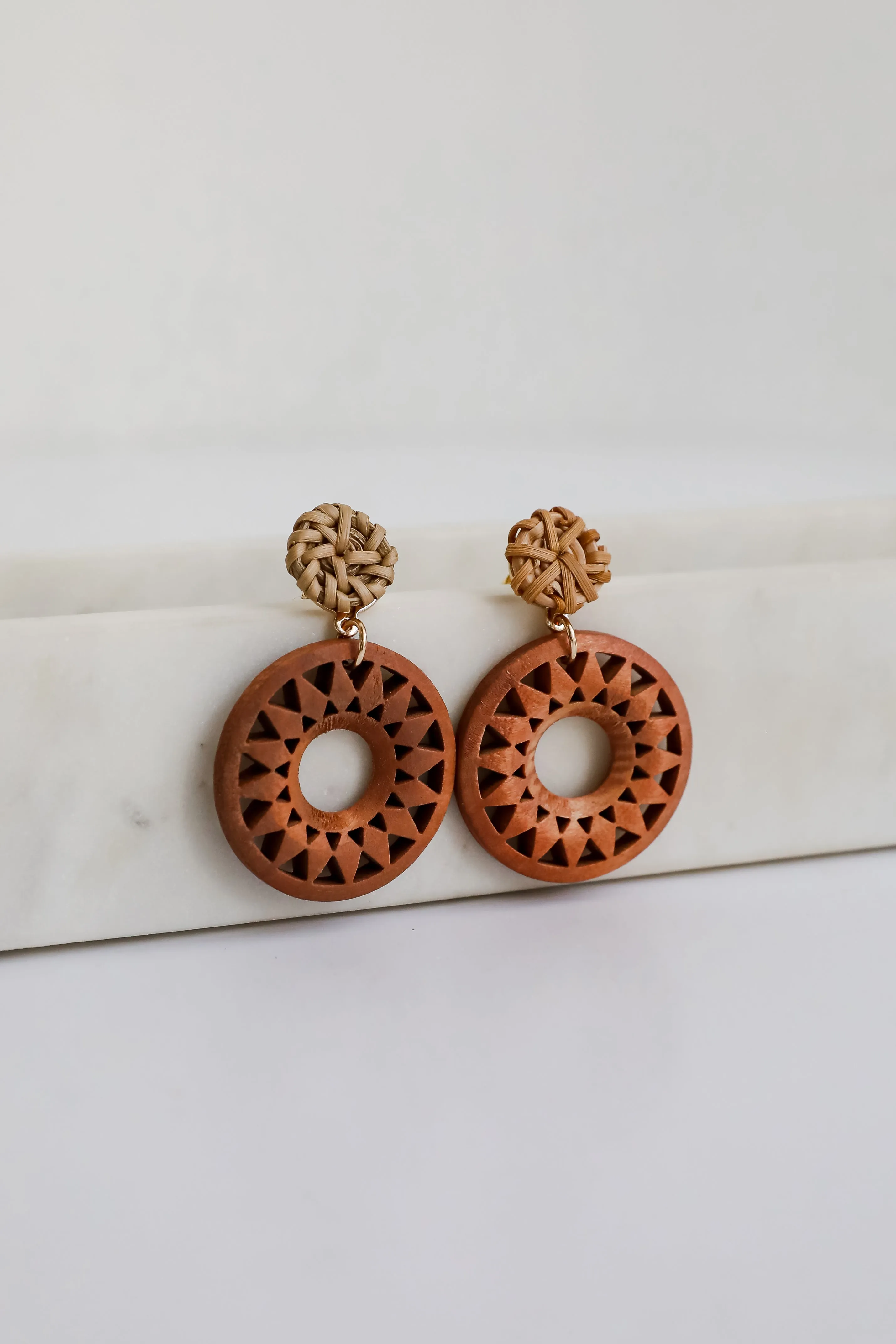 Mariana Natural Wooden Circle Drop Earrings