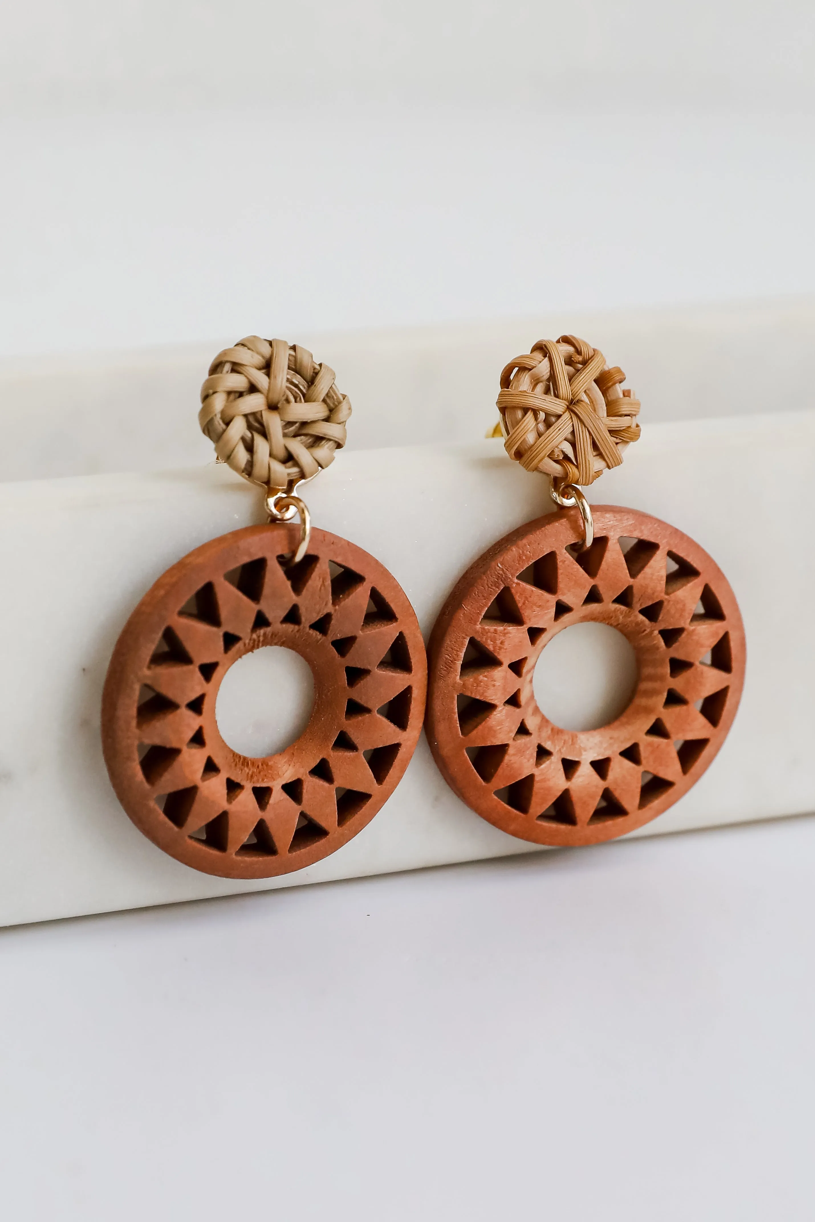 Mariana Natural Wooden Circle Drop Earrings