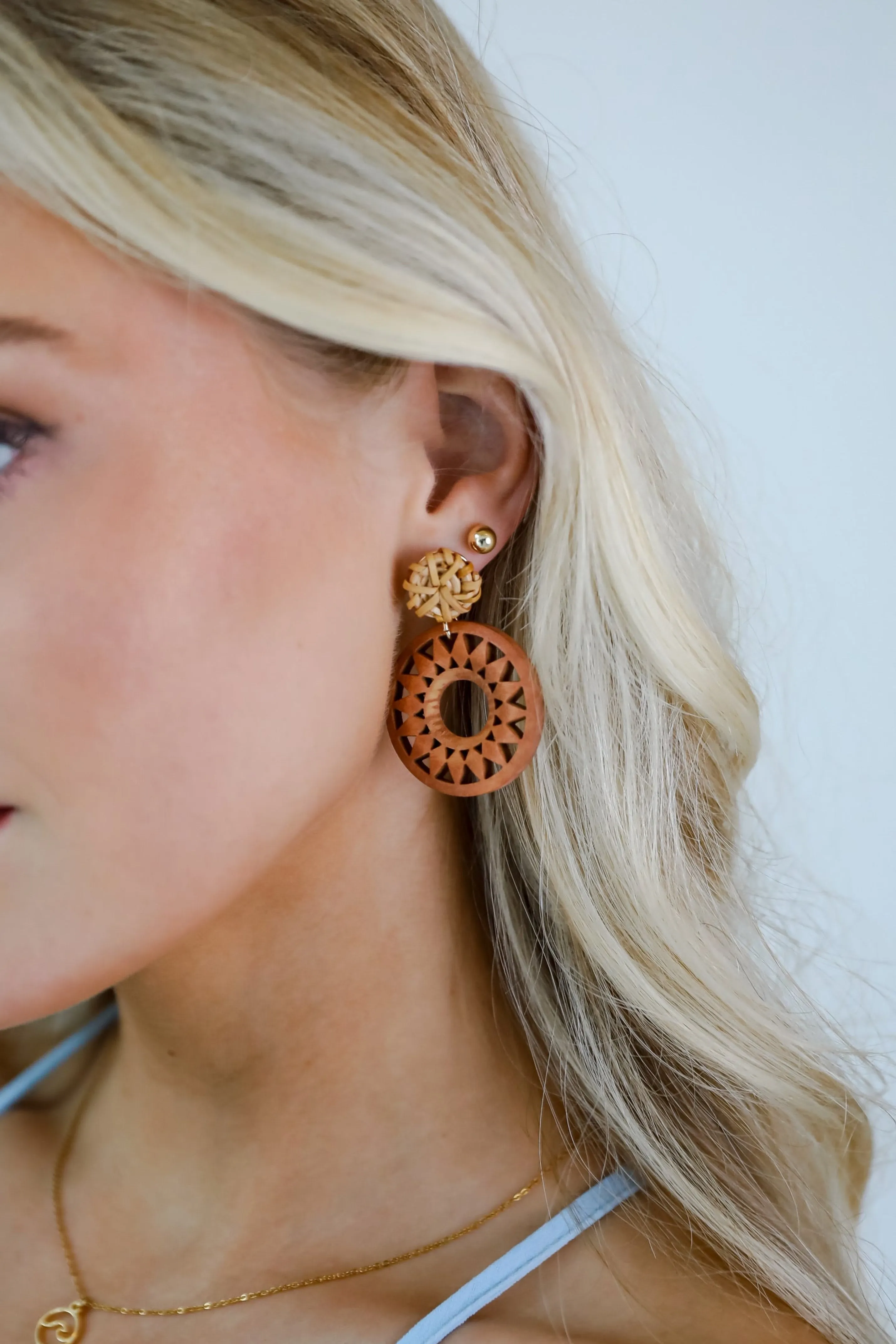 Mariana Natural Wooden Circle Drop Earrings
