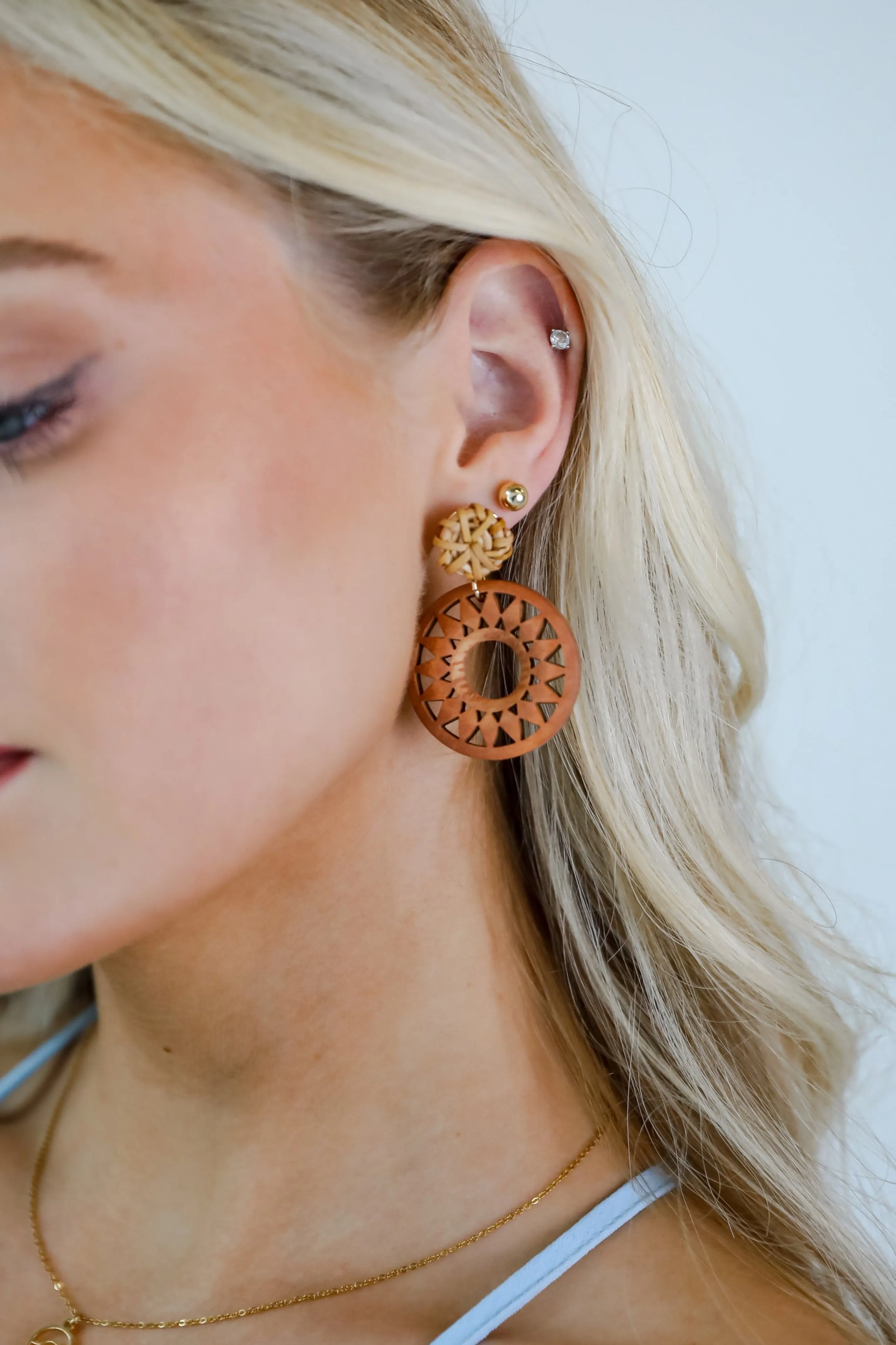 Mariana Natural Wooden Circle Drop Earrings