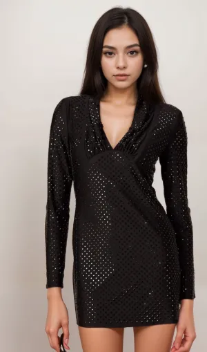 Mariasole embellished plunging V-neck studded mini dress Gloria Lanvin