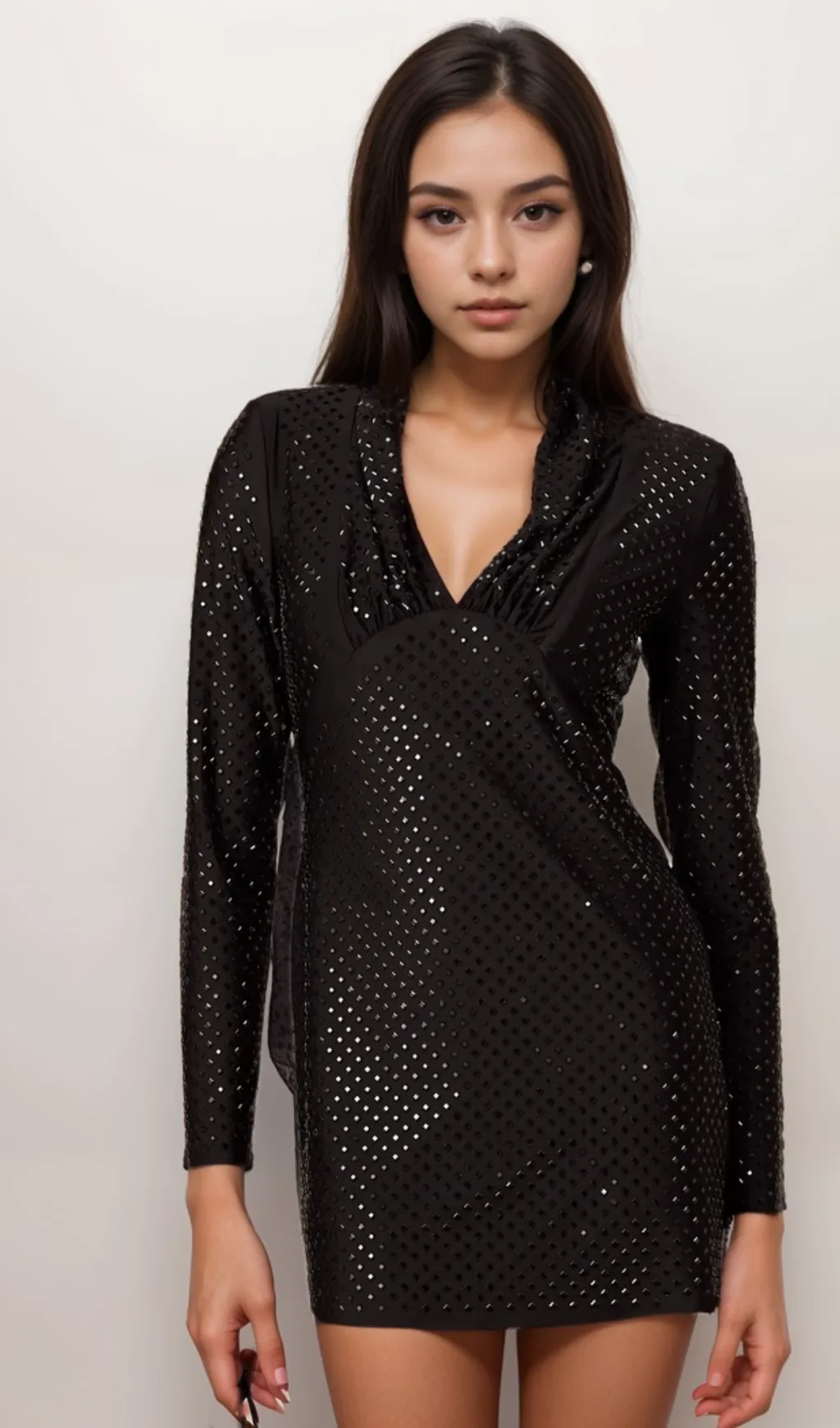 Mariasole embellished plunging V-neck studded mini dress Gloria Lanvin