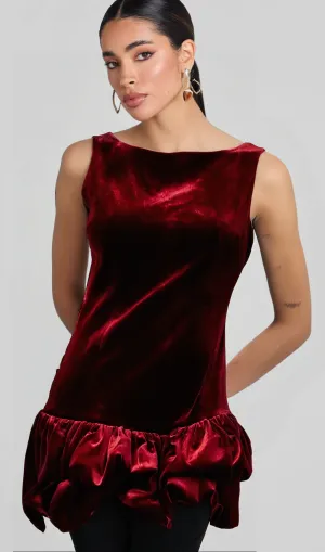 Marion red peplum-hem velvet mini dress Gloria Lanvin