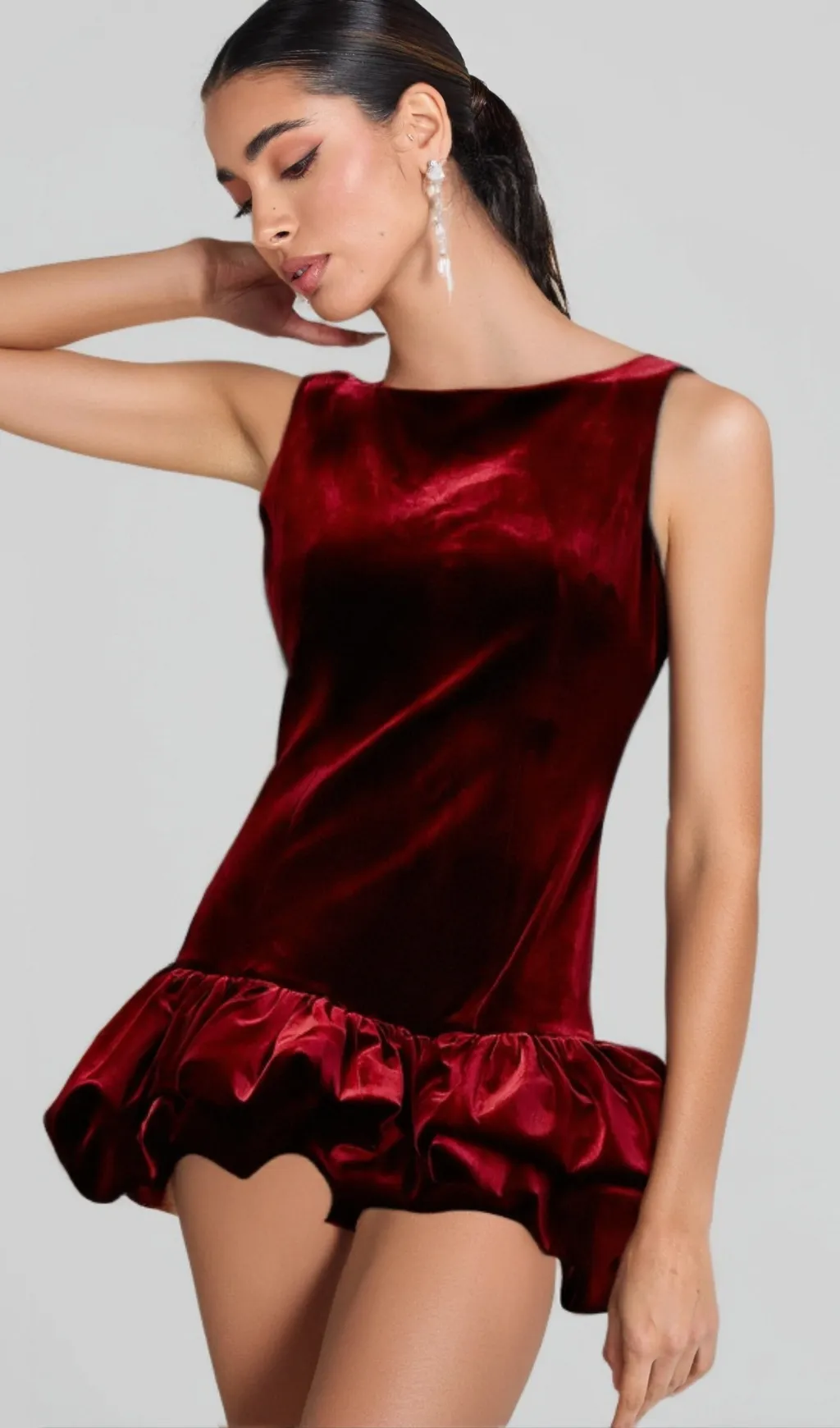 Marion red peplum-hem velvet mini dress Gloria Lanvin