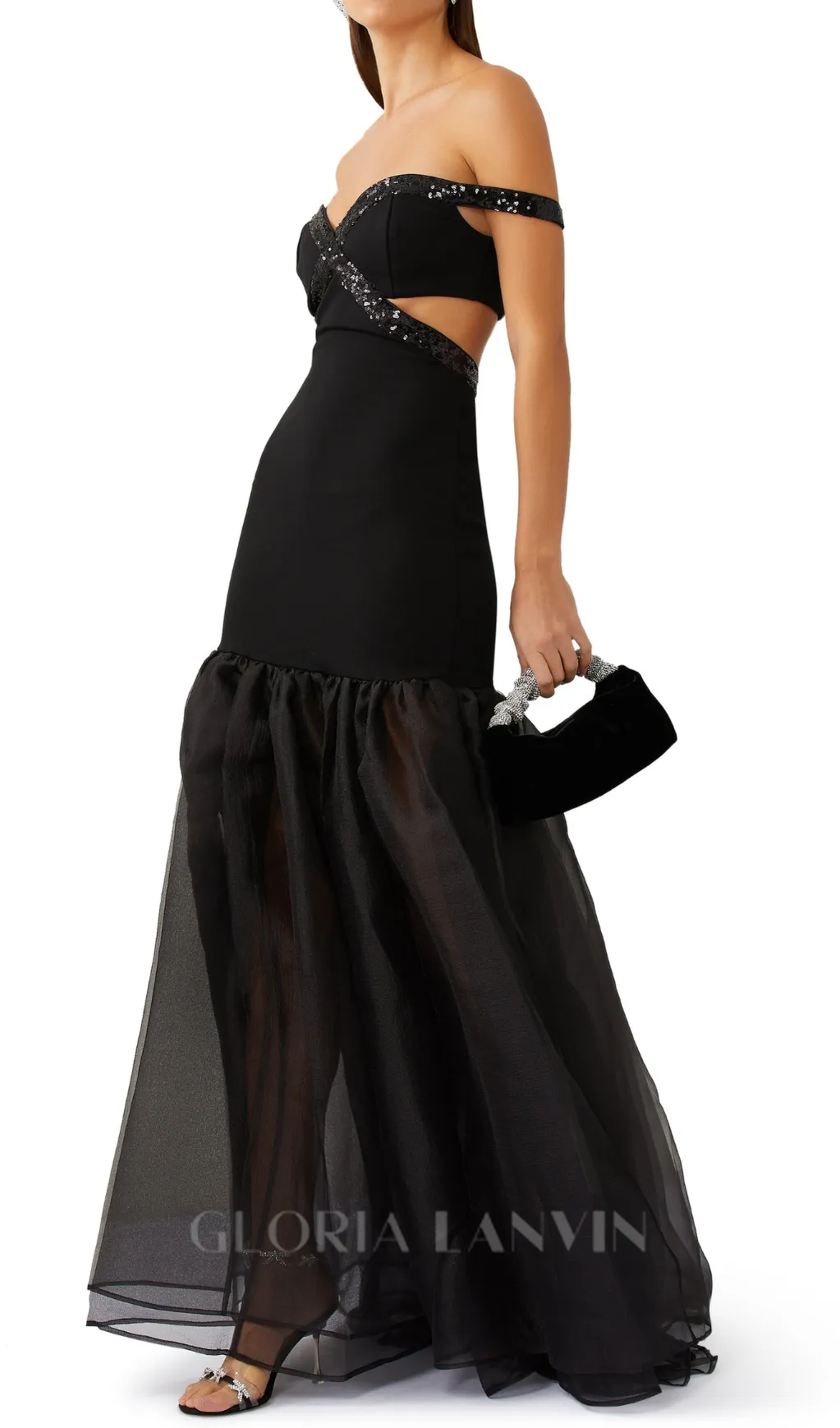 MAUD EMBELLISHED CUTOUT MAXI DRESS IN BLACK Gloria Lanvin