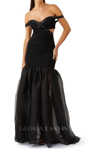 MAUD EMBELLISHED CUTOUT MAXI DRESS IN BLACK Gloria Lanvin