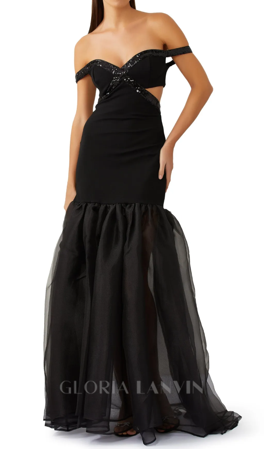 MAUD EMBELLISHED CUTOUT MAXI DRESS IN BLACK Gloria Lanvin