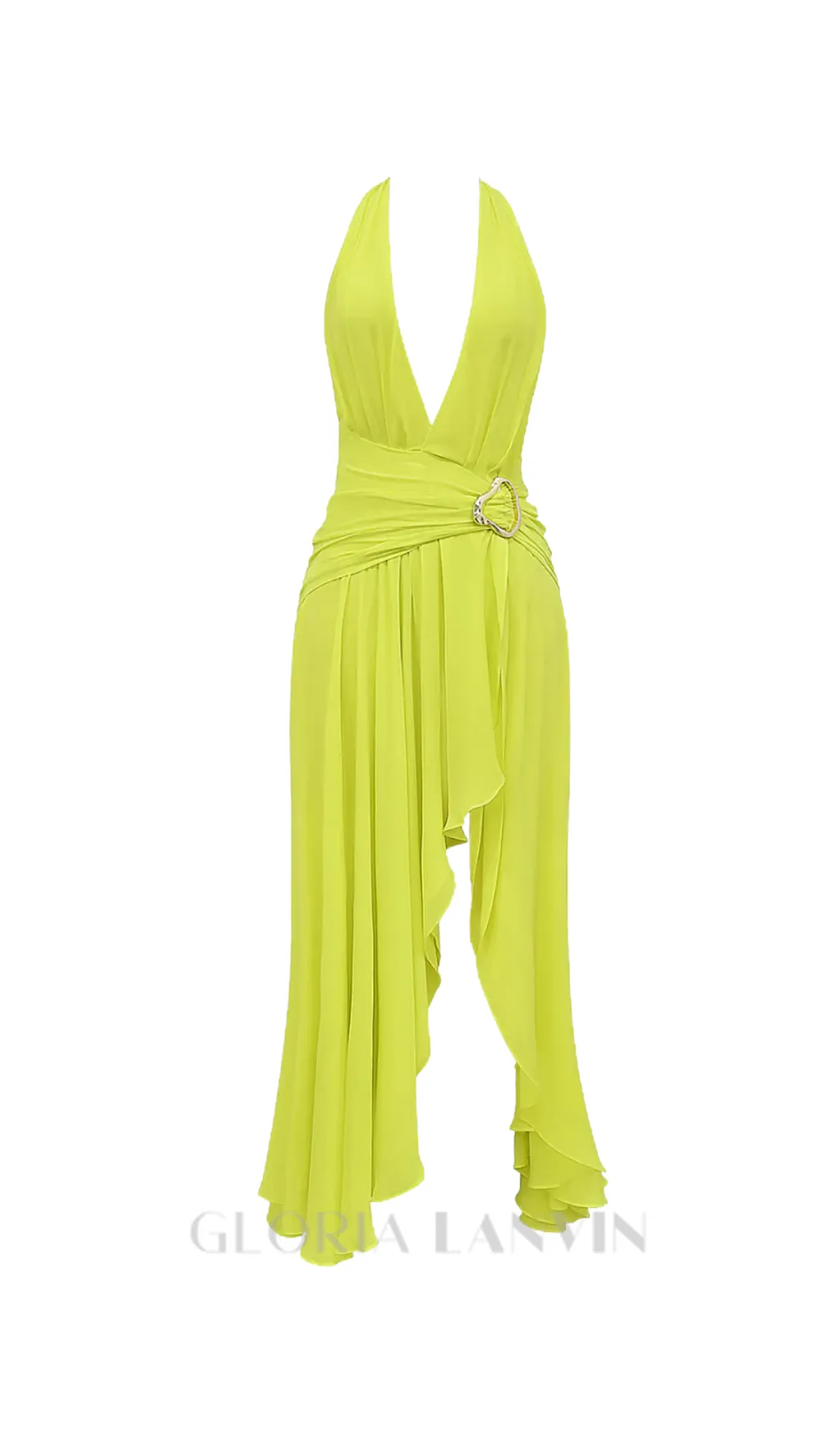 mava halter neck slit plunge neck maxi dress in green Gloria Lanvin