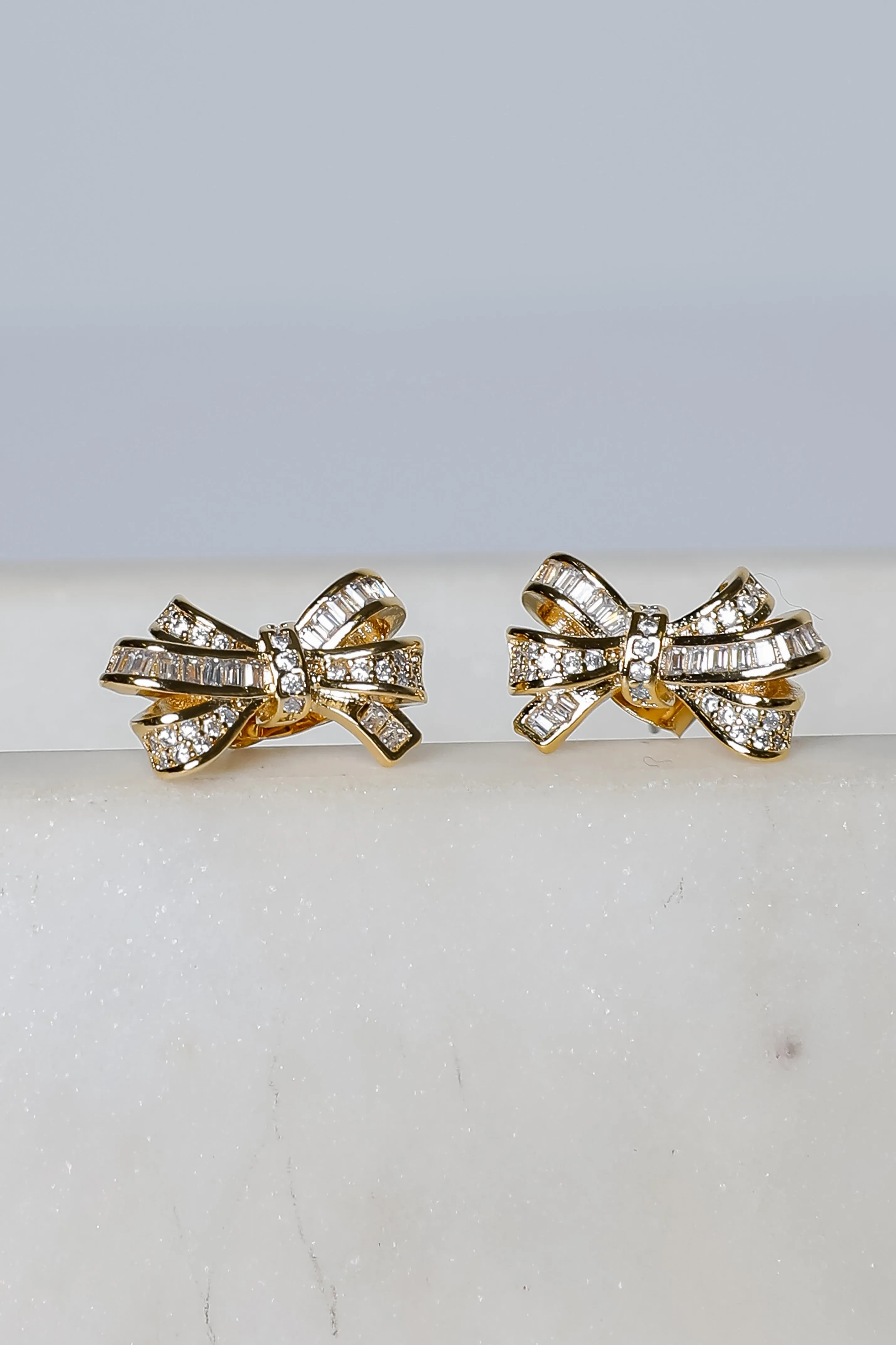 Maya Gold Rhinestone Bow Earrings