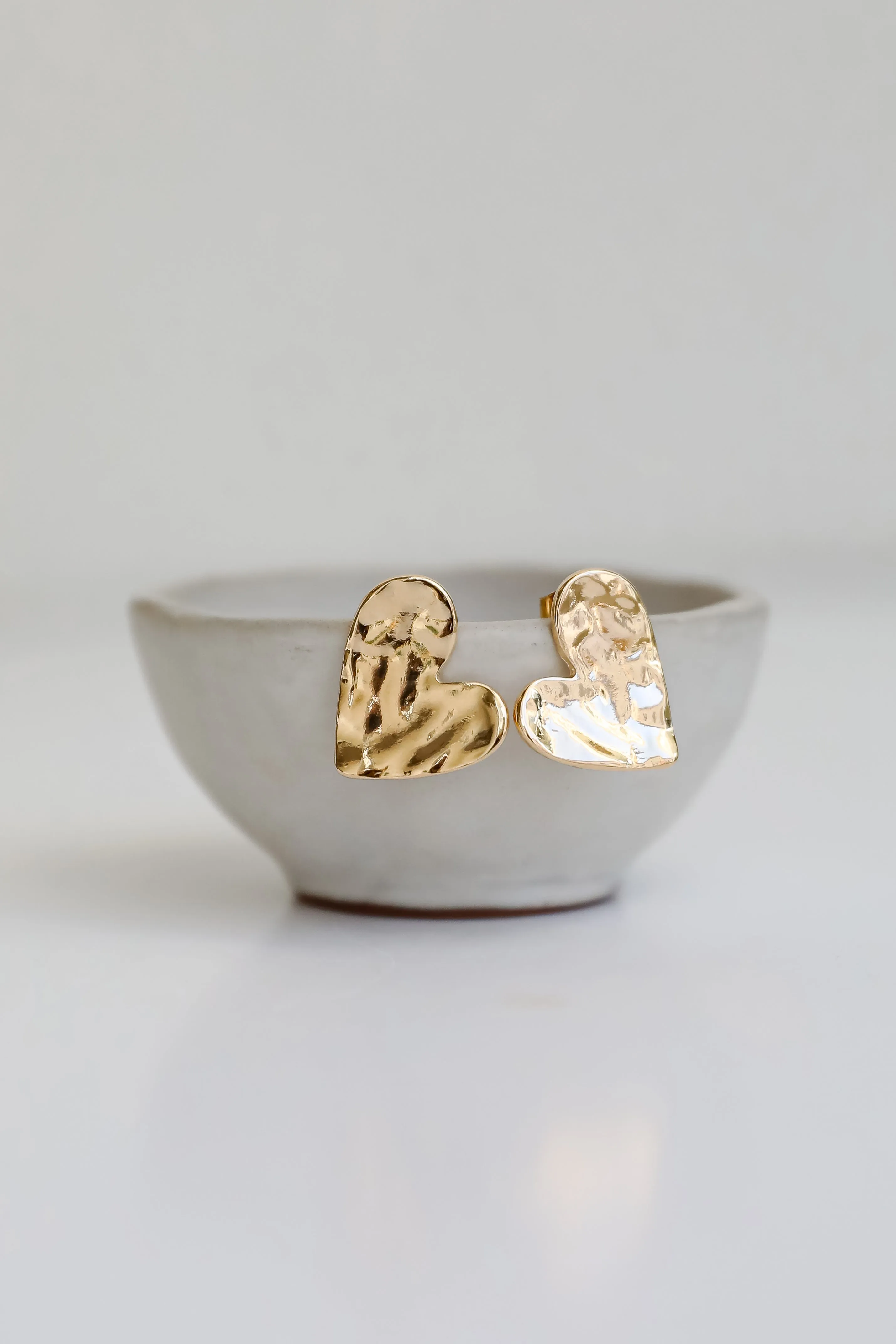 Meg Gold Hammered Heart Stud Earrings
