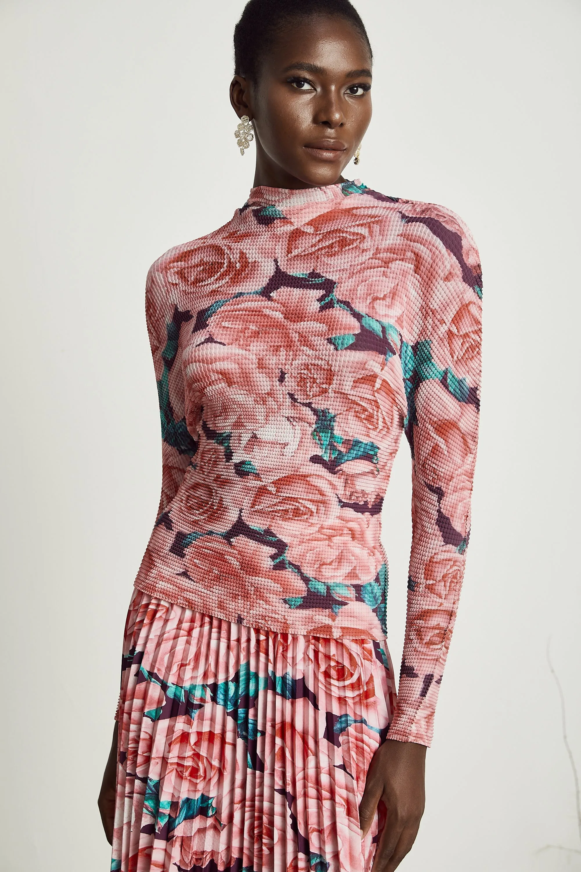 meline floral-print pleated top & skirt matching set Gloria Lanvin