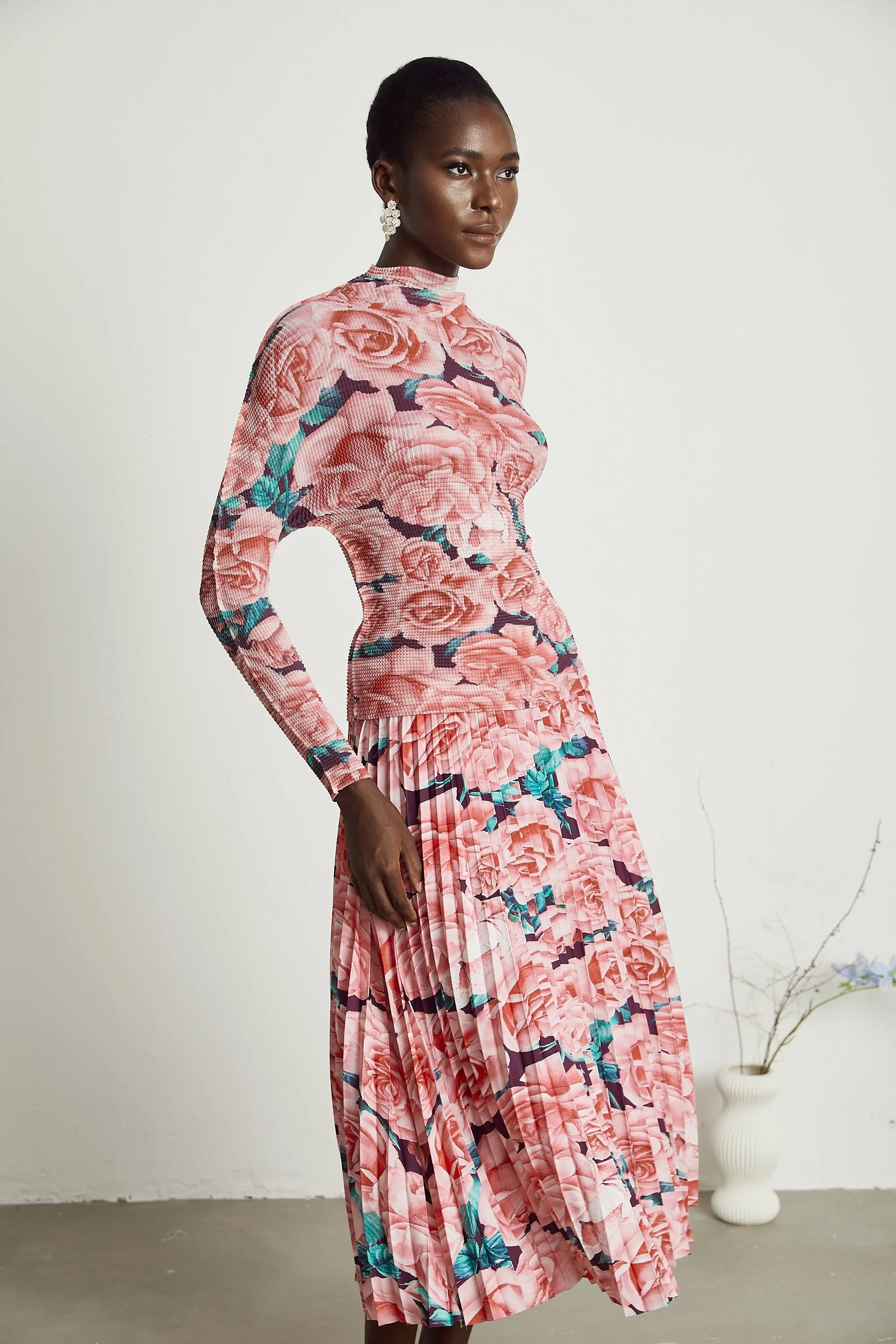 meline floral-print pleated top & skirt matching set Gloria Lanvin