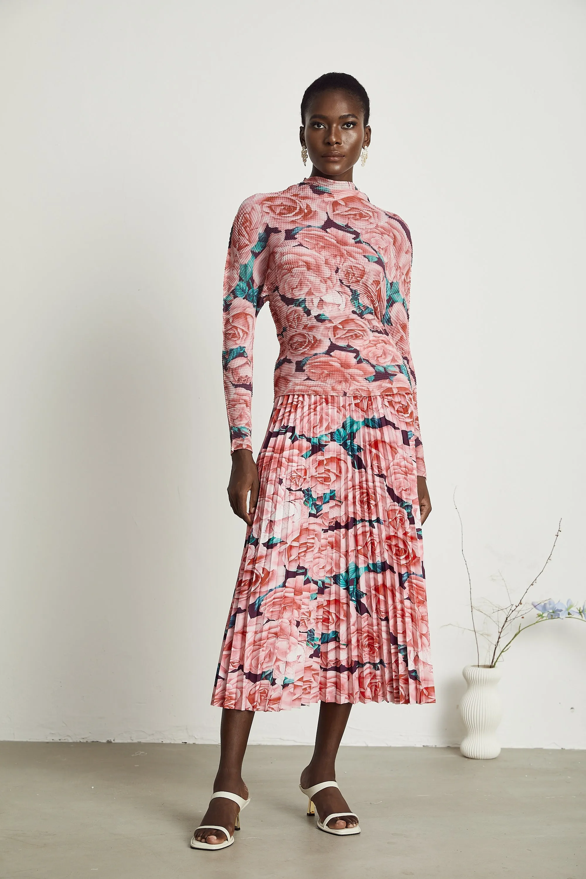 meline floral-print pleated top & skirt matching set Gloria Lanvin