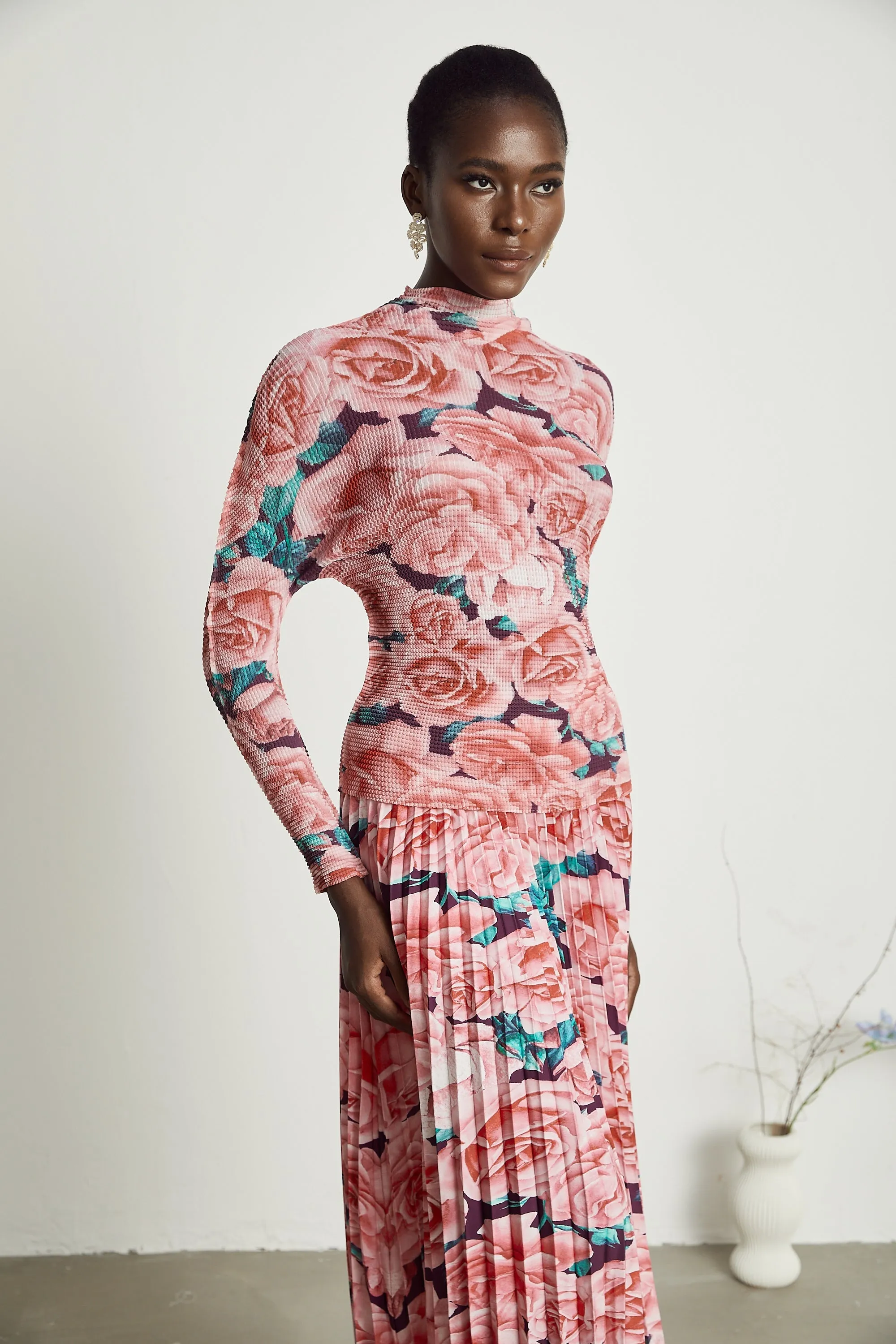 meline floral-print pleated top & skirt matching set Gloria Lanvin