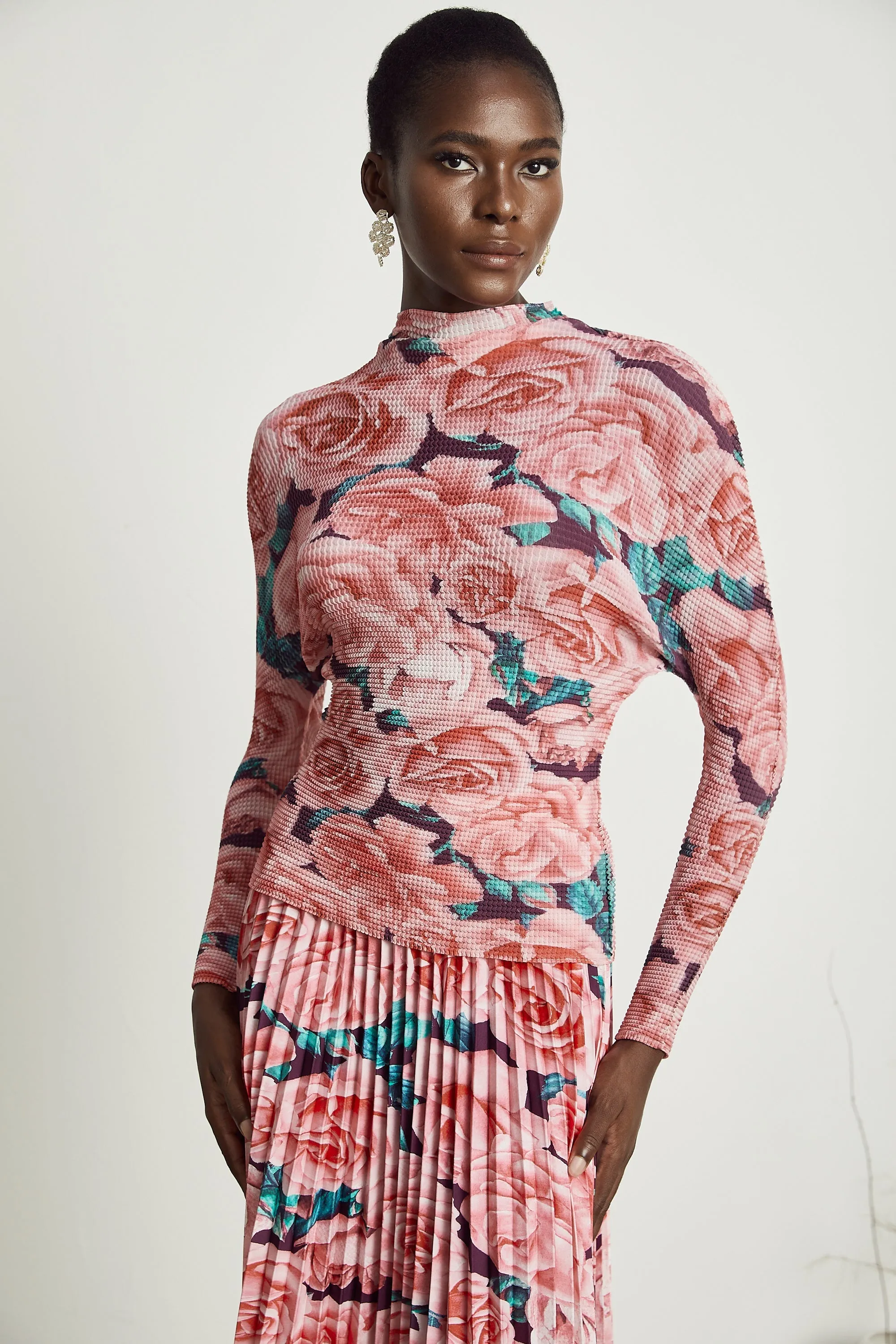 meline floral-print pleated top & skirt matching set Gloria Lanvin