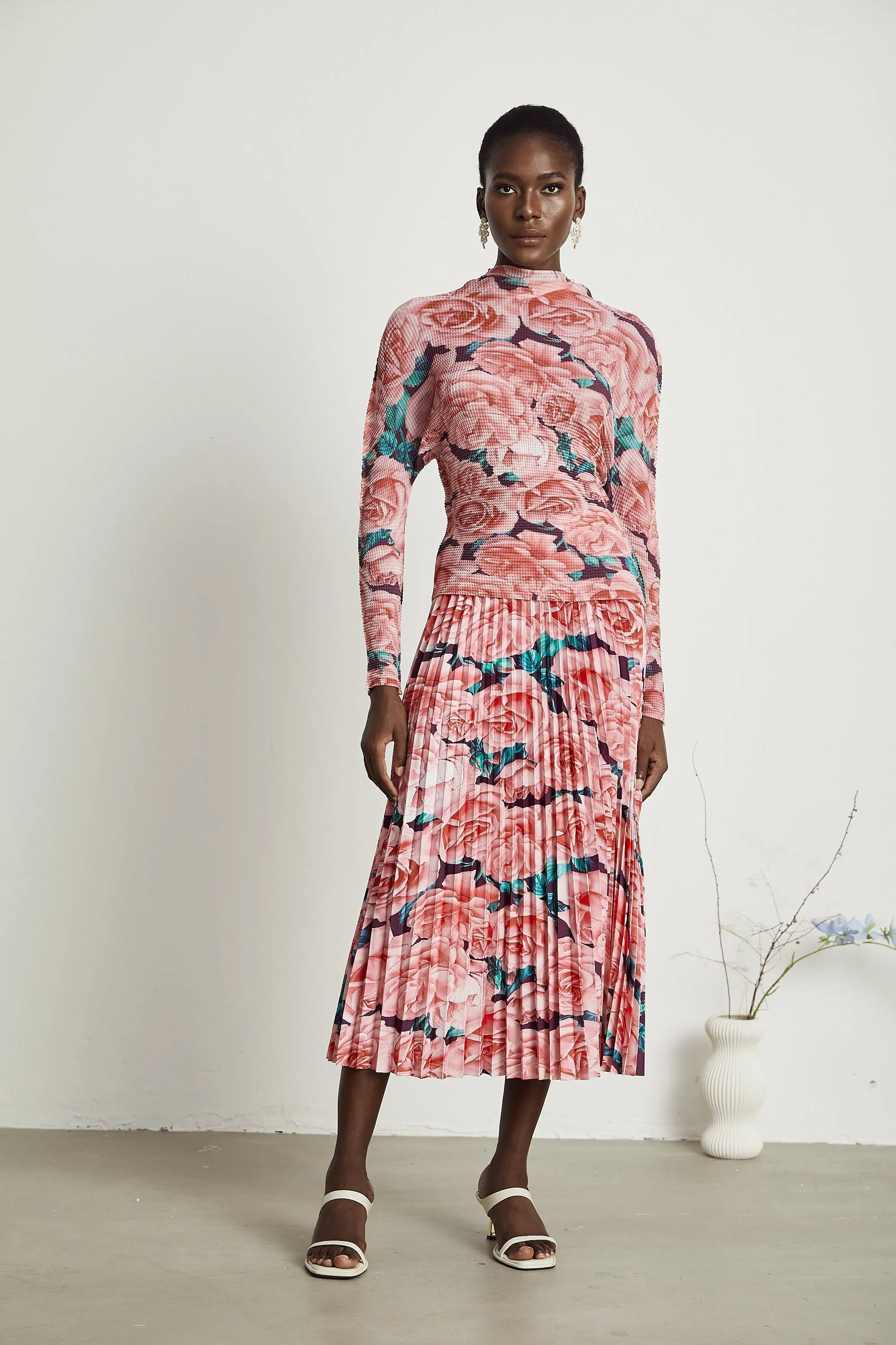 meline floral-print pleated top & skirt matching set Gloria Lanvin