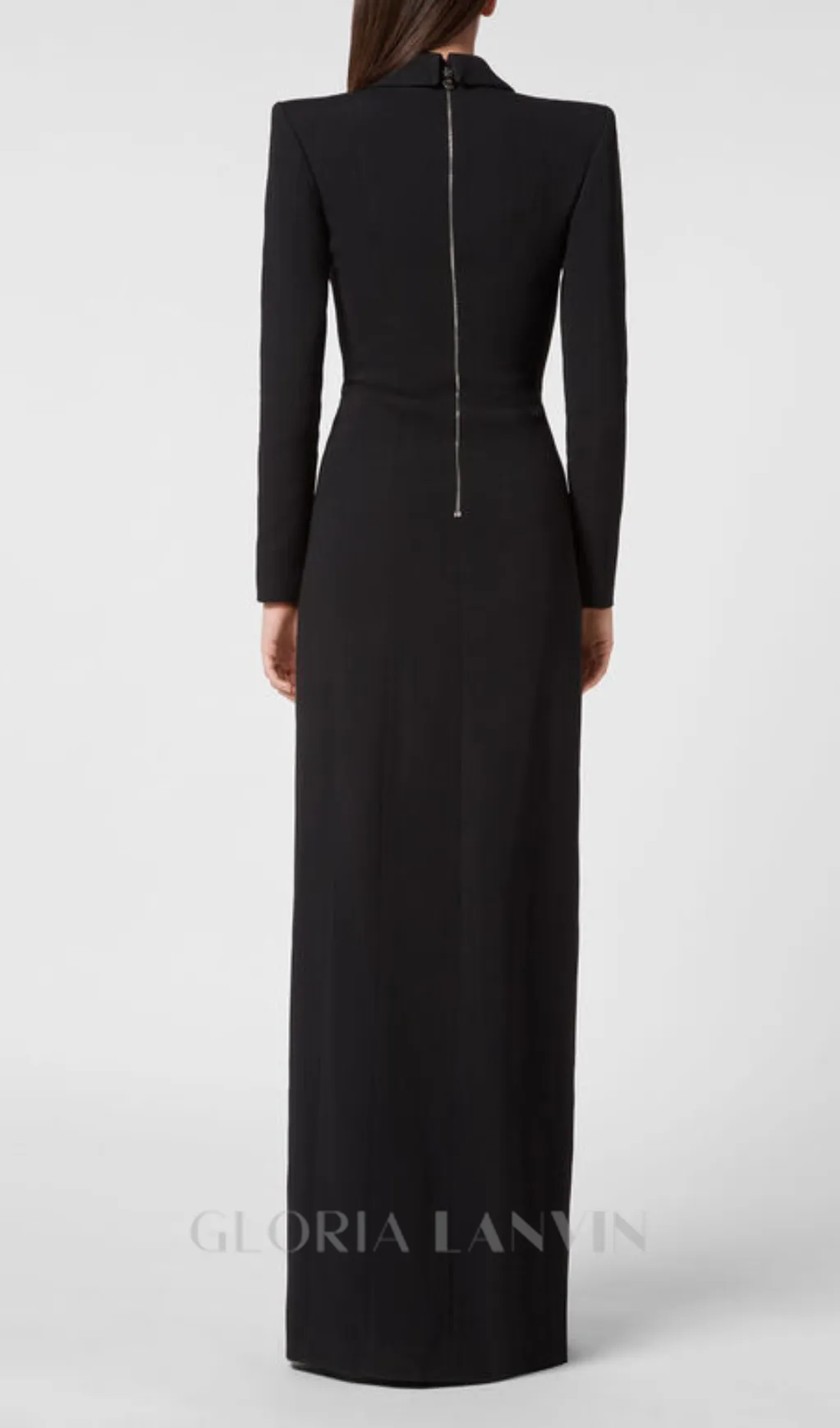 melissa v neck long blazer dress in black Gloria Lanvin