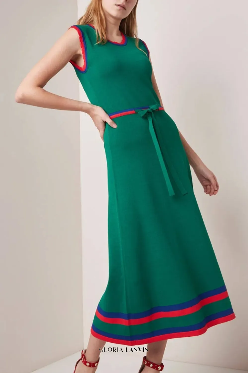 Melisse Sleeveless Stretch-knit Dress In Vert Vegetal Gloria Lanvin