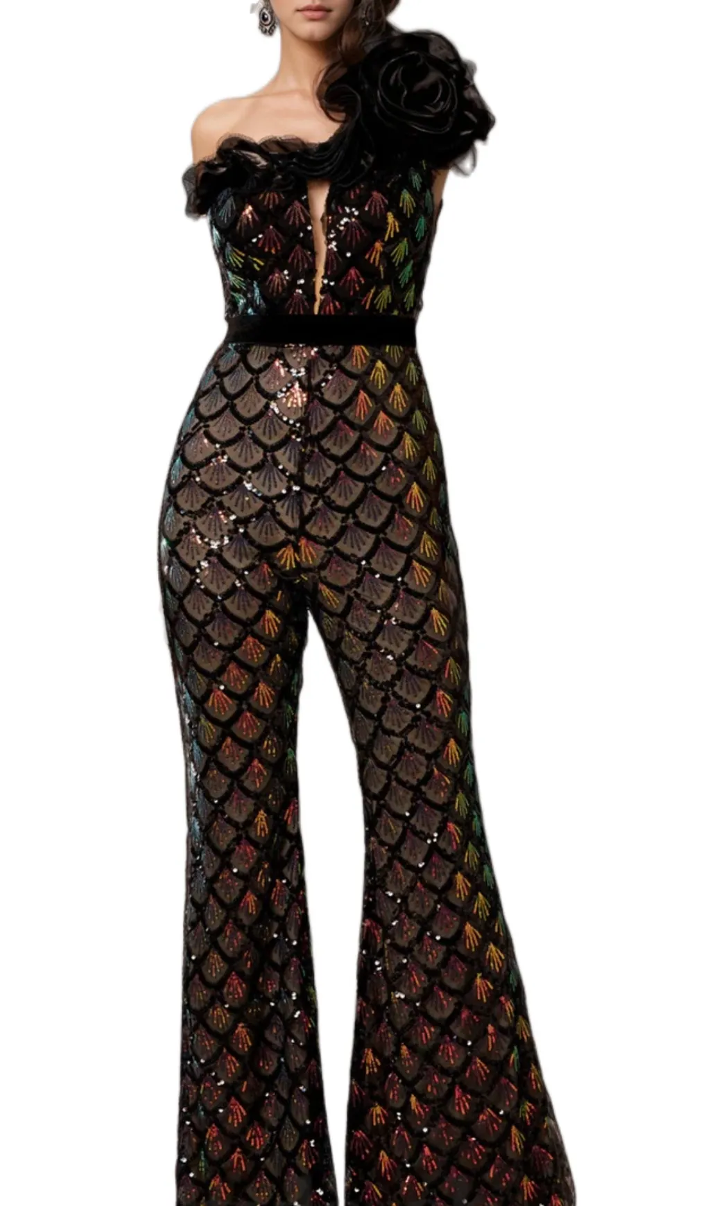 Mermaid Scale Floral One-Shoulder Sequin Jumpsuit Gloria Lanvin