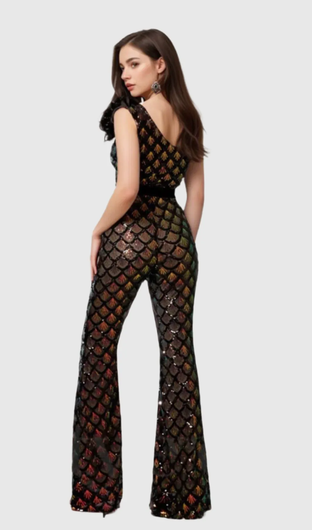 Mermaid Scale Floral One-Shoulder Sequin Jumpsuit Gloria Lanvin