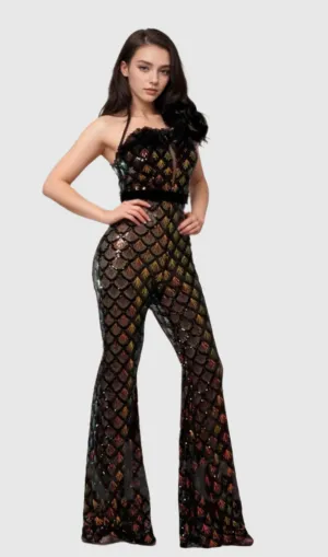 Mermaid Scale Floral One-Shoulder Sequin Jumpsuit Gloria Lanvin