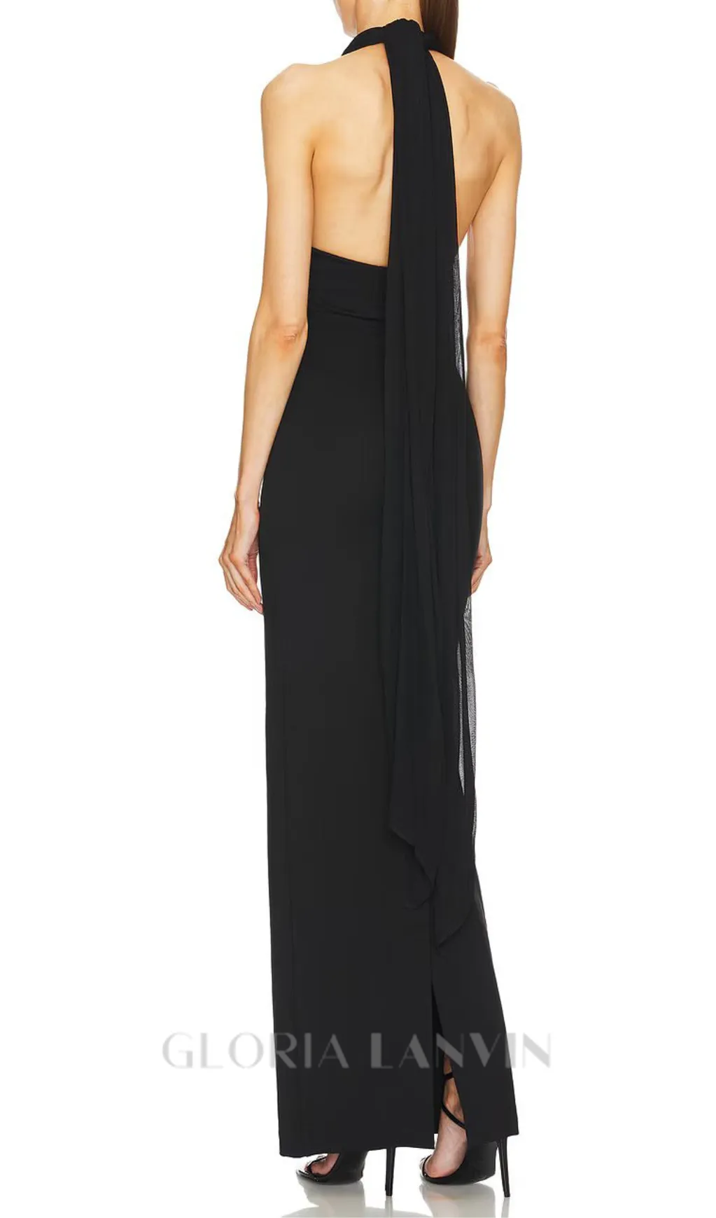 MERRY BLACK SHEER MESH UPPER PONTE LOWER MAXI DRESS Gloria Lanvin