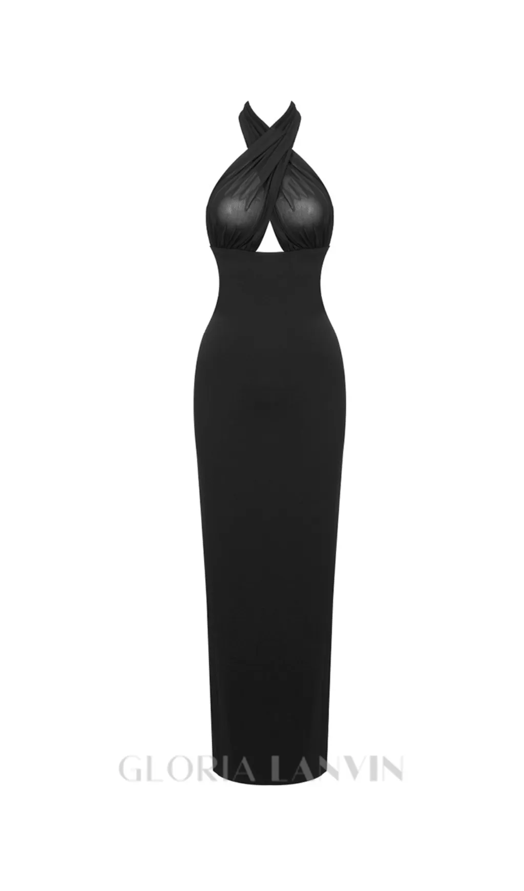 MERRY BLACK SHEER MESH UPPER PONTE LOWER MAXI DRESS Gloria Lanvin