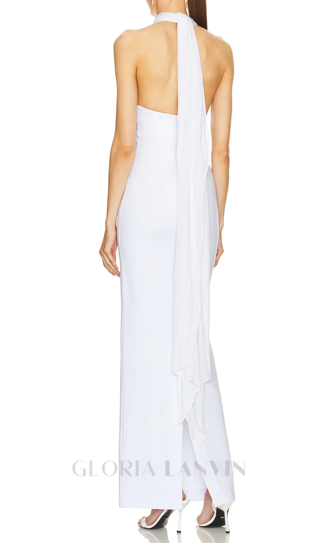 MERRY WHITE SHEER MESH UPPER PONTE LOWER MAXI DRESS Gloria Lanvin