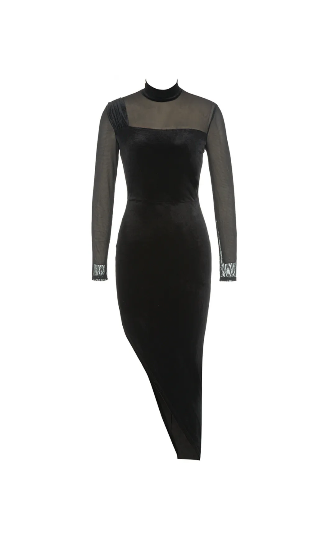 MESH ASYMMETRICAL VELVET BODYCON MIDI DRESS Gloria Lanvin
