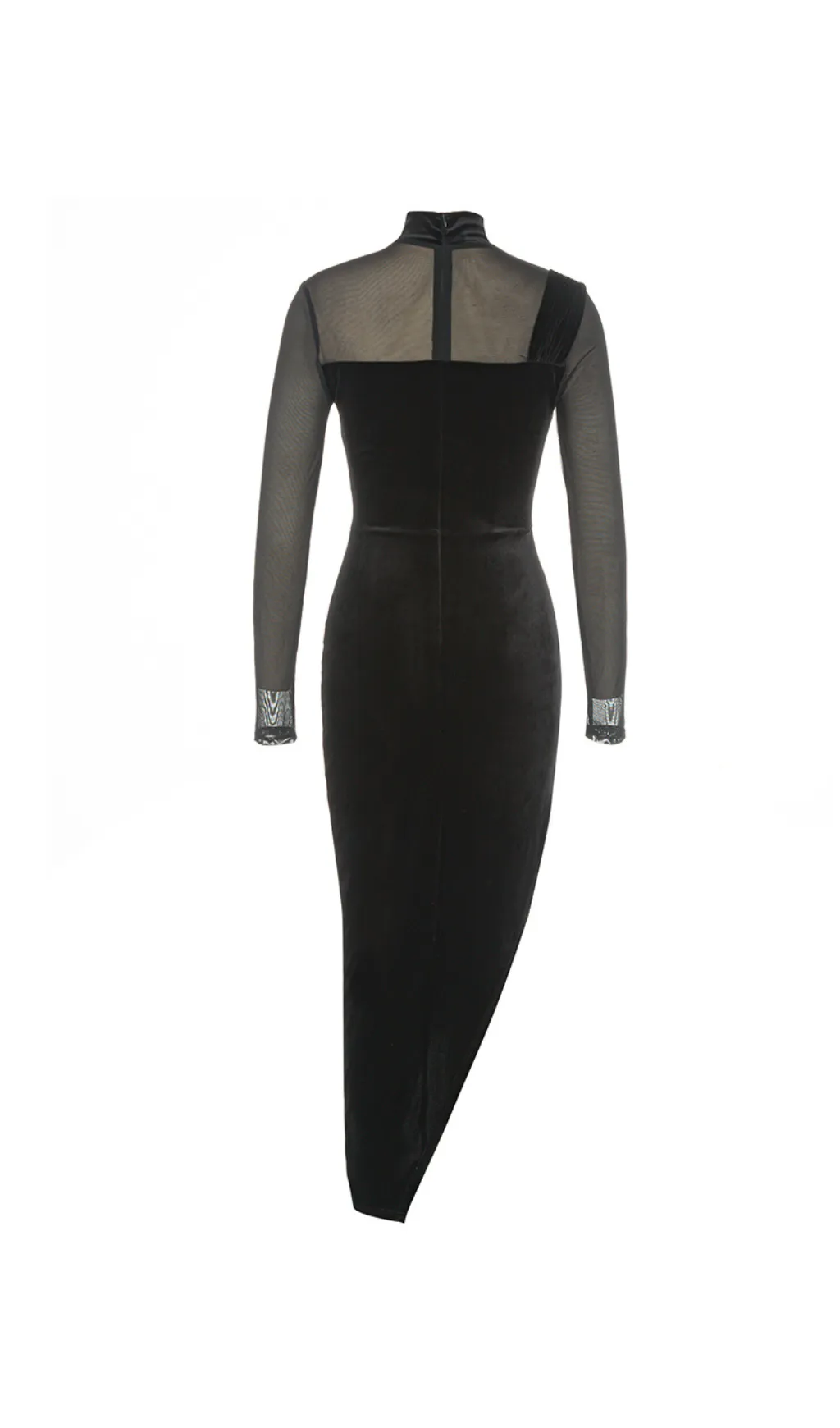 MESH ASYMMETRICAL VELVET BODYCON MIDI DRESS Gloria Lanvin