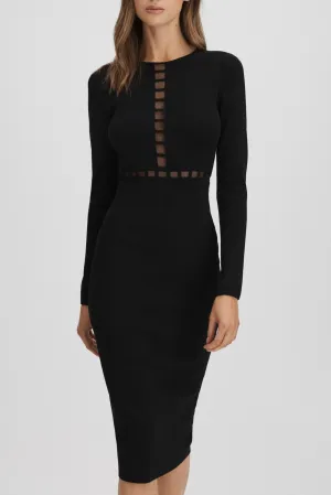 Mesh Detail Midi Dress in Black Gloria Lanvin