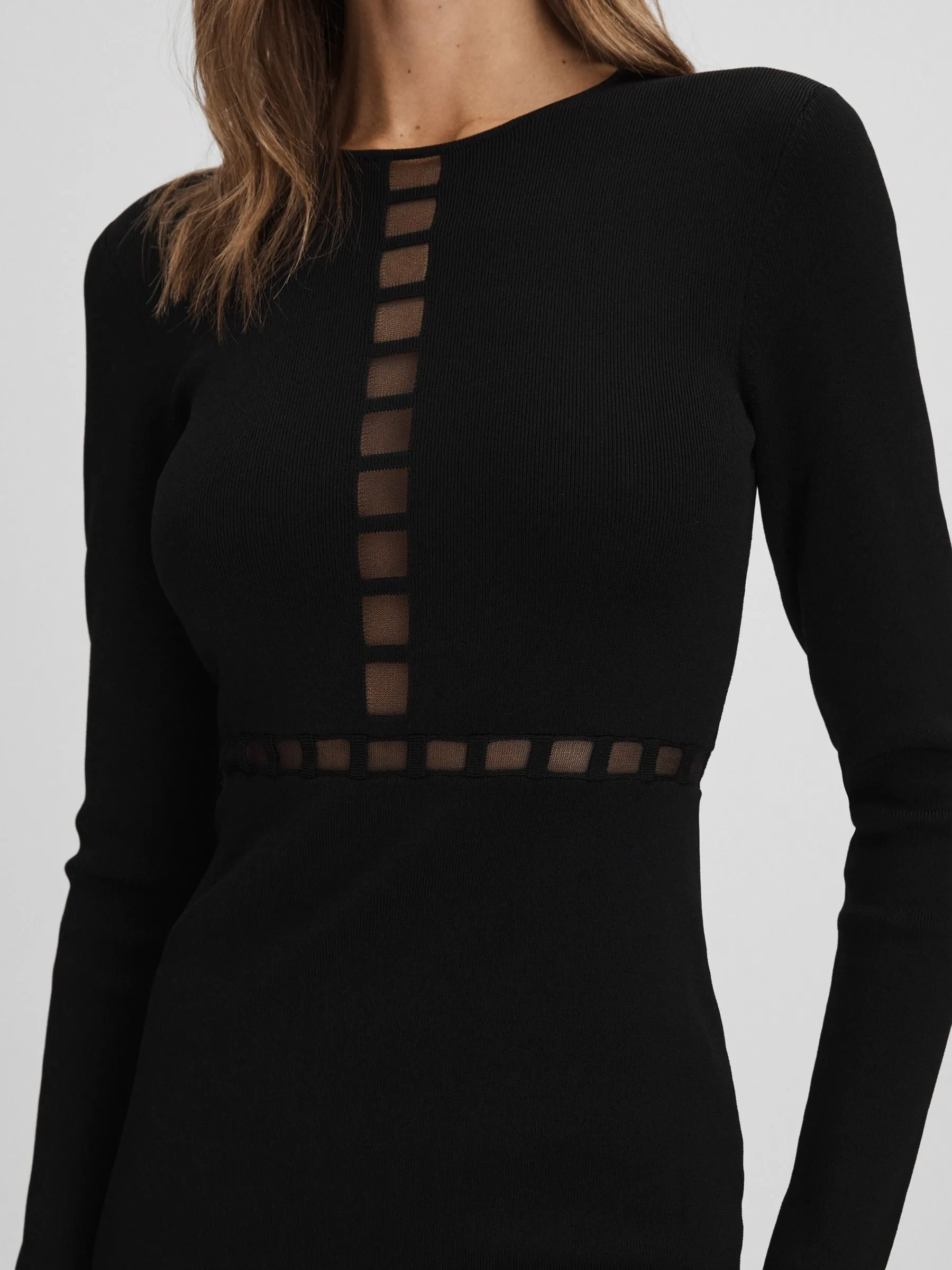 Mesh Detail Midi Dress in Black Gloria Lanvin