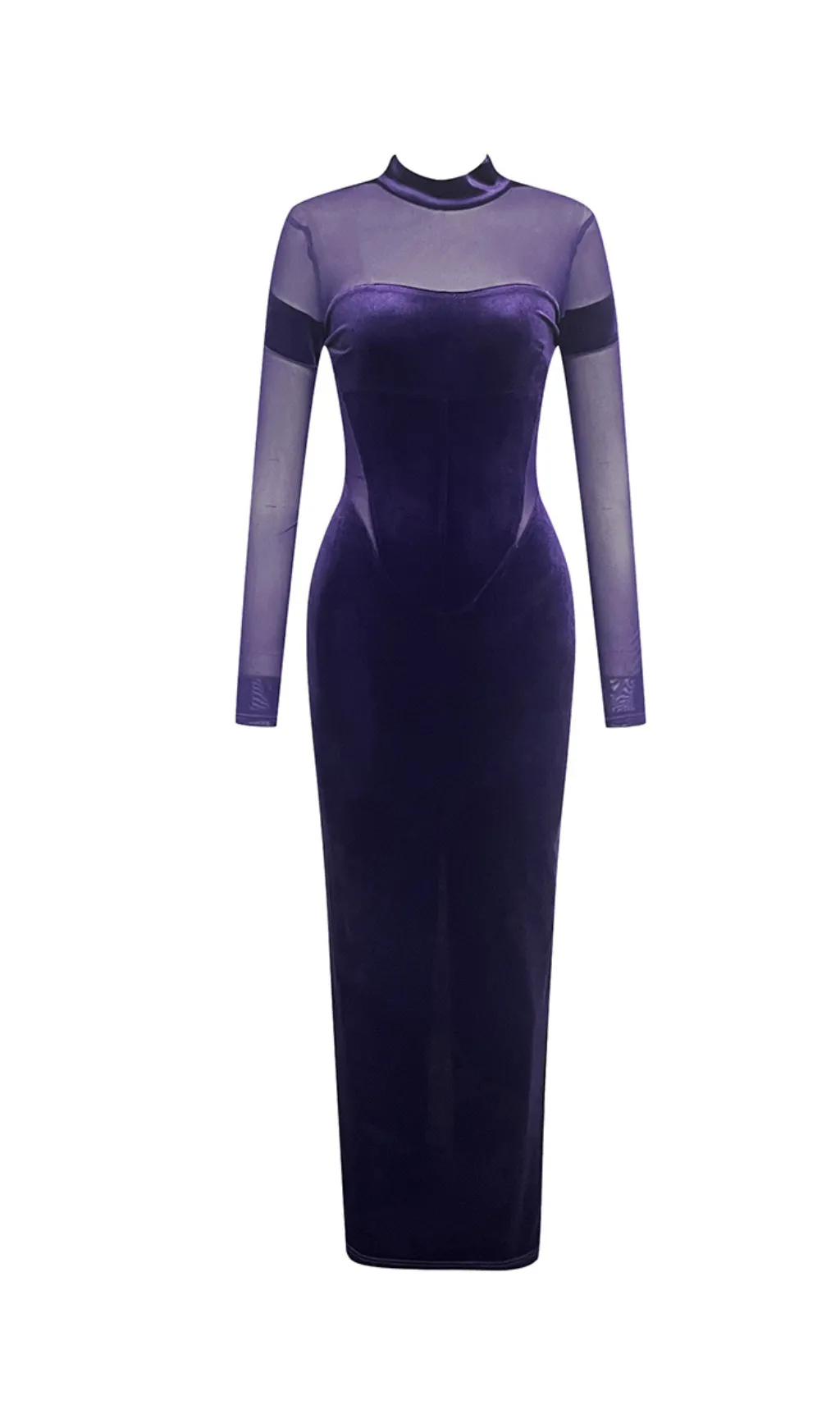 MESH LONG-SLEEVED VELVET PATCHWORK MAXI DRESS Gloria Lanvin