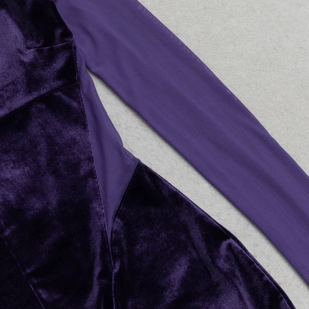 MESH LONG-SLEEVED VELVET PATCHWORK MAXI DRESS Gloria Lanvin
