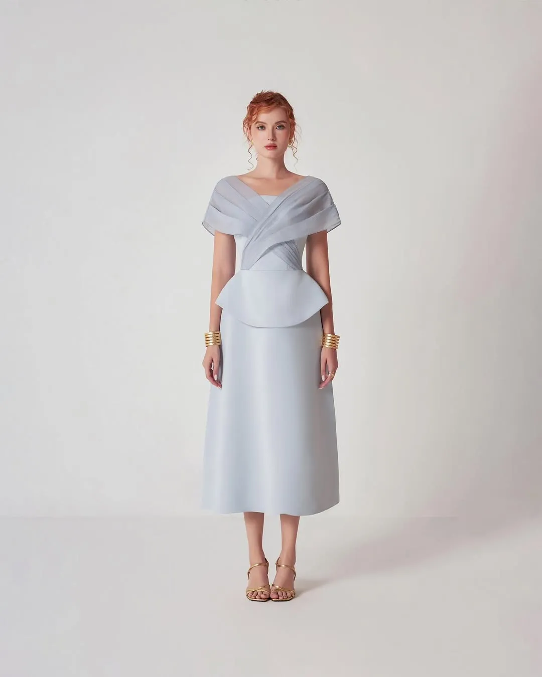 mesh patchwork midi dress in light grey Gloria Lanvin