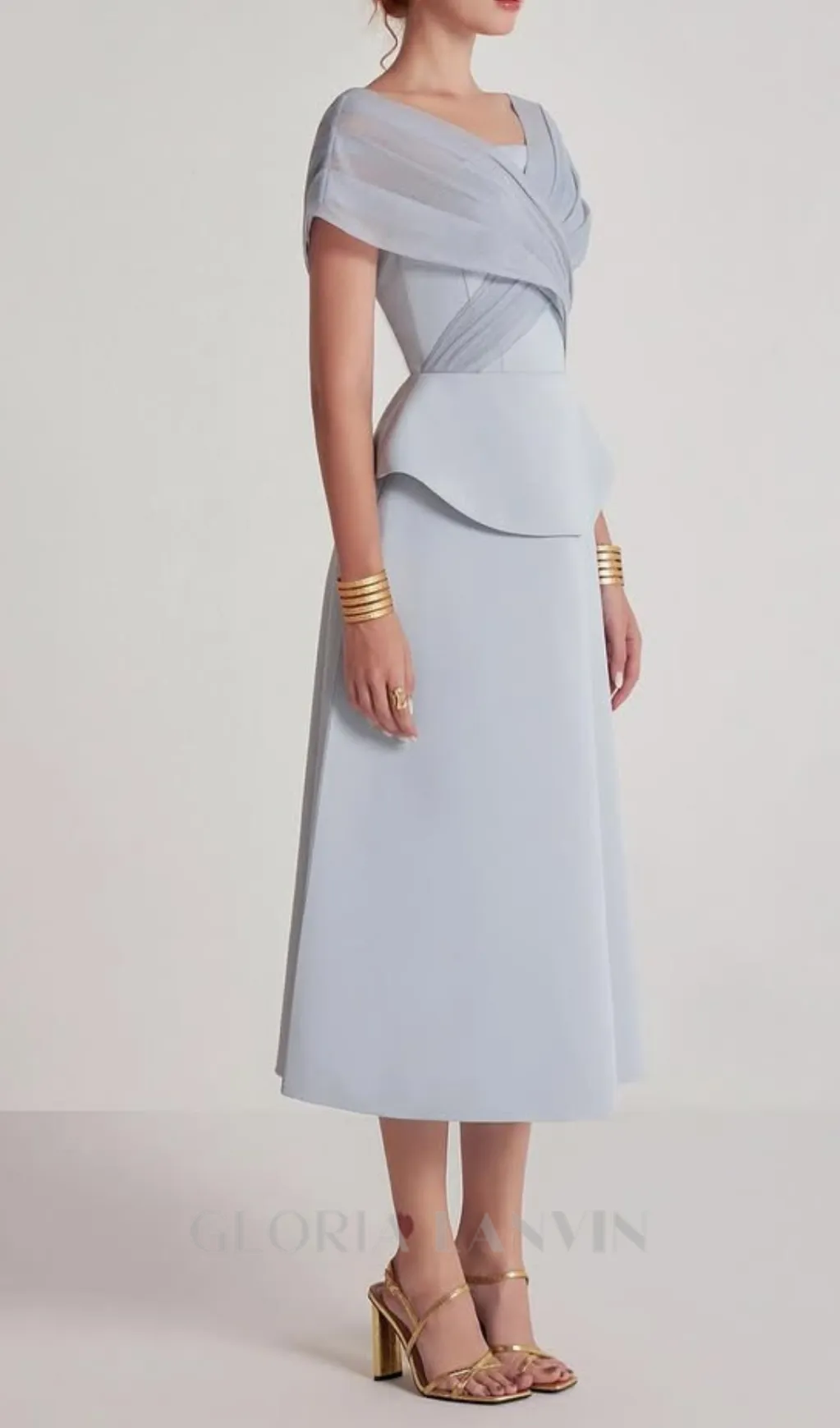 mesh patchwork midi dress in light grey Gloria Lanvin