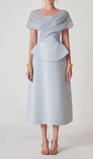 mesh patchwork midi dress in light grey Gloria Lanvin