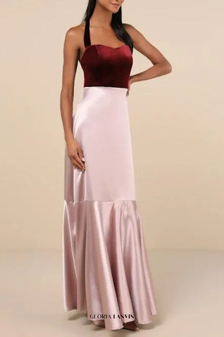 Mesmerizing Impression Mauve Pink Mixed Media Halter Maxi Dress Lulus Gloria Lanvin