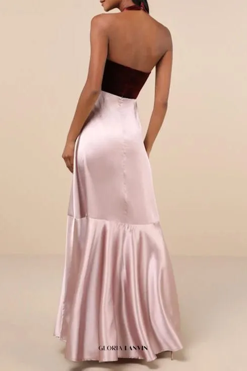 Mesmerizing Impression Mauve Pink Mixed Media Halter Maxi Dress Lulus Gloria Lanvin