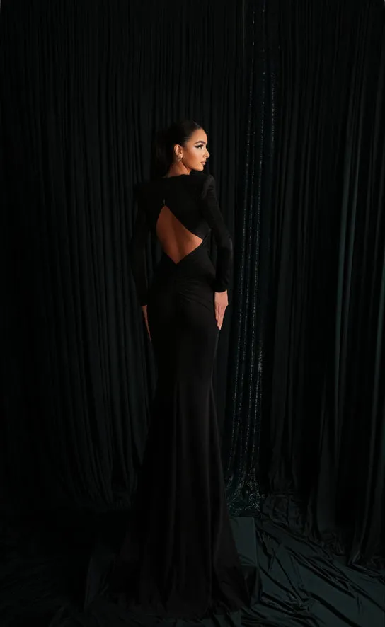 Metal embellished hollow maxi dress in black Gloria Lanvin