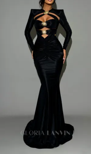 Metal embellished hollow maxi dress in black Gloria Lanvin