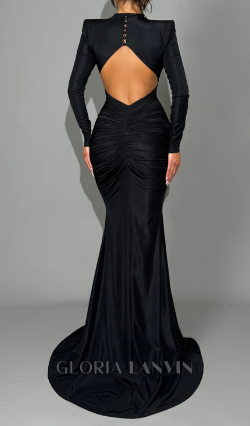Metal embellished hollow maxi dress in black Gloria Lanvin